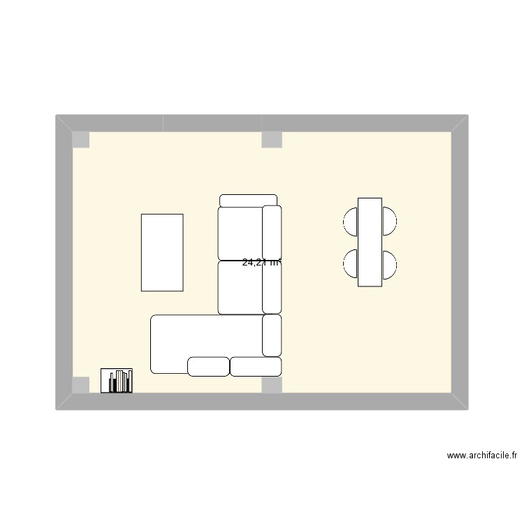salon. Plan de 1 pièce et 24 m2