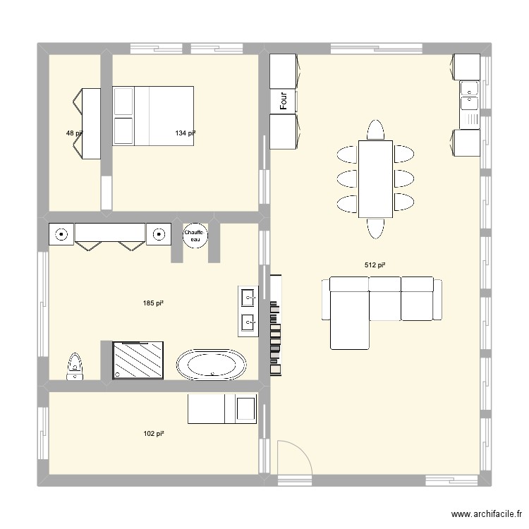 En 8 X 4. Plan de 5 pièces et 91 m2