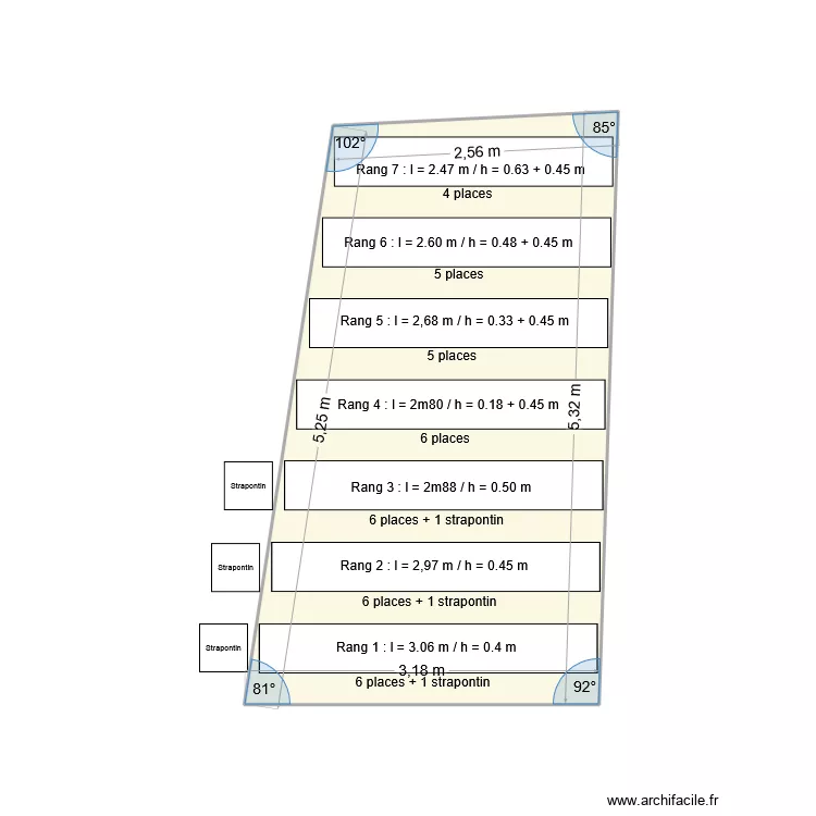Plan des banquettes th&eacute;&acirc;tre Humanum. Plan de 