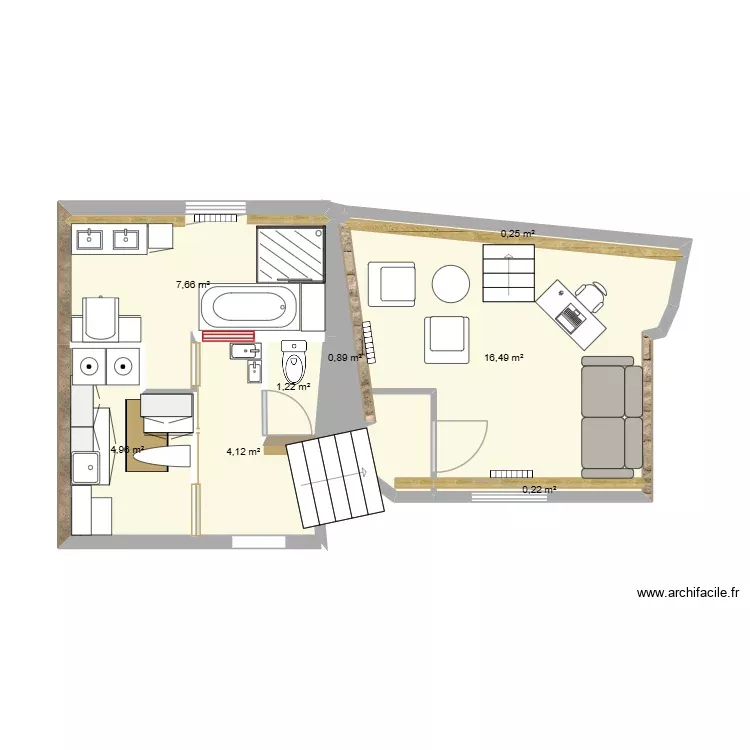 BUREAU V1. Plan de 8 Pièces et 36 m²