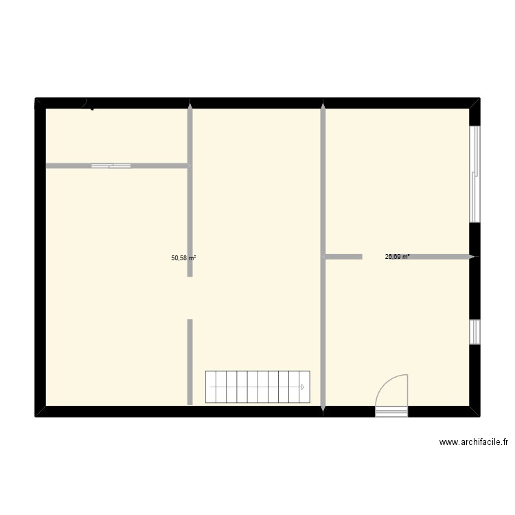 cave. Plan de 2 pièces et 77 m2