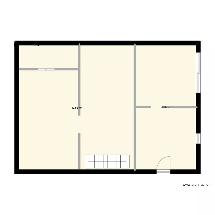 cave. Plan de 2 pièces et 77 m²