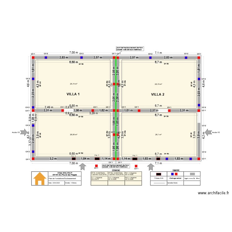 PLAN DE SOUBASSEMENT ET FONDATIONS - INDICE A - 31-05-25. Plan de 4 pièces et 110 m2