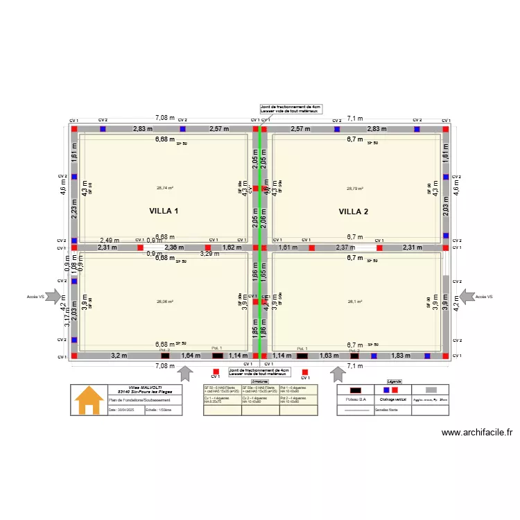 PLAN DE SOUBASSEMENT ET FONDATIONS - INDICE A - 31-05-25. Plan de 