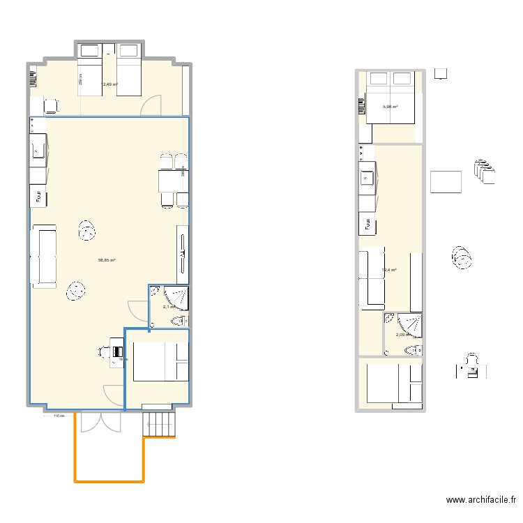 Caravane Plan 2 D. Aménagement FINAL. Plan de 6 pièces et 99 m2