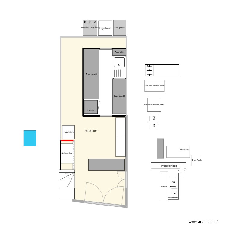 new club. Plan de 1 pièce et 19 m2