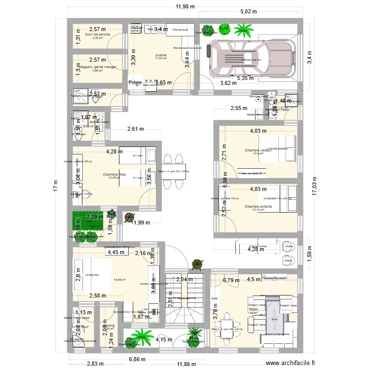 Maison Beye. Plan de 15 pièces et 104 m2