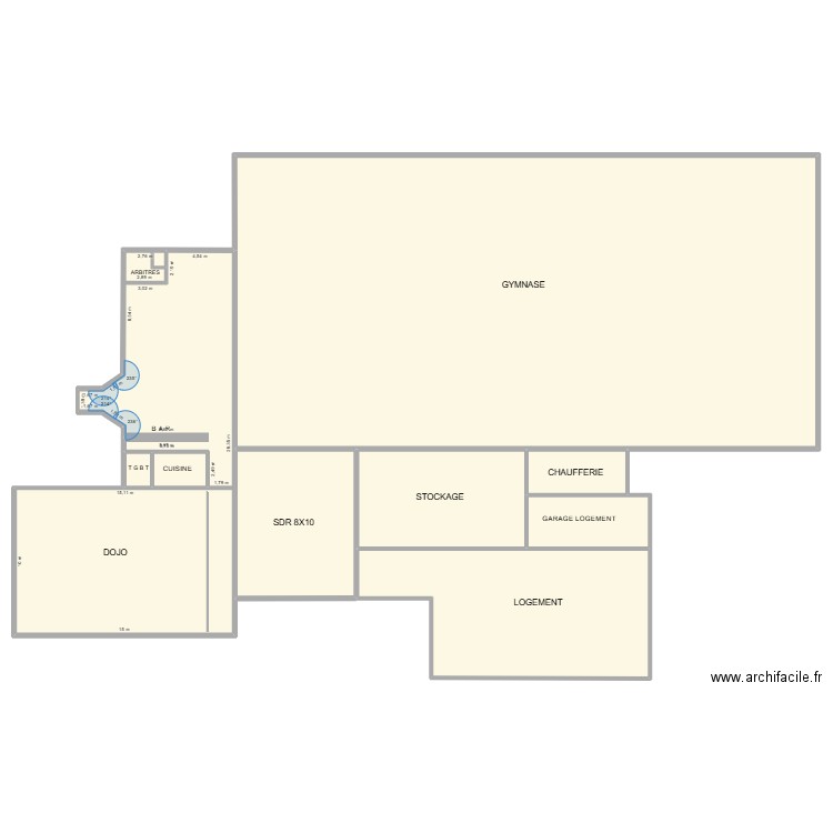 Gymnase Cresseveur Bornel. Plan de 9 pièces et 1432 m2