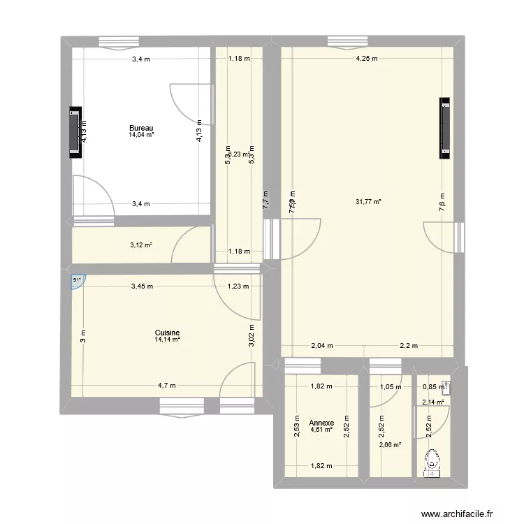RDC modifi&eacute;. Plan de 8  et 79 m²