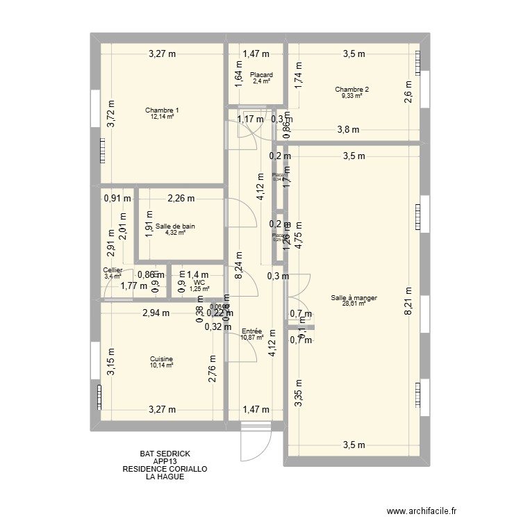 BAT SEDRICK APP13. Plan de 12 pièces et 83 m2