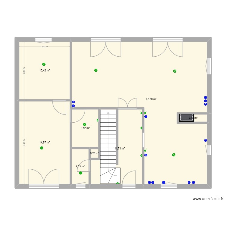 Maison - électricité. Plan de 8 pièces et 91 m2