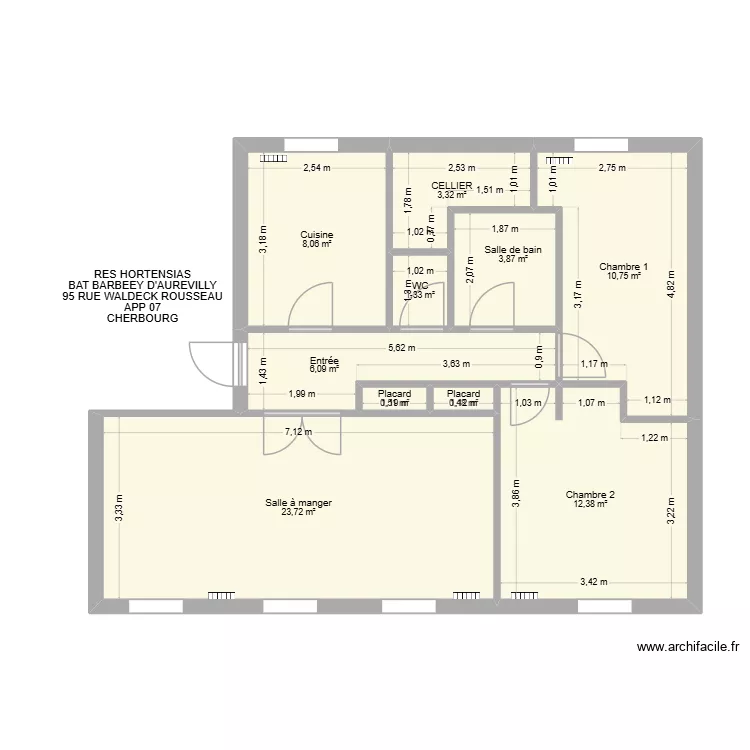 BAT BARBEY D\'AUREVILLY APP7. Plan de 10  et 71 m²