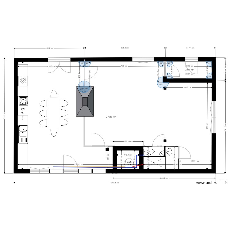 RDC CASTETS sanitaire. Plan de 2 pièces et 80 m2