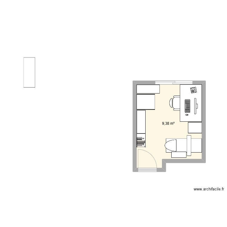 Bureau_v2. Plan de 1 pièce et 9 m2