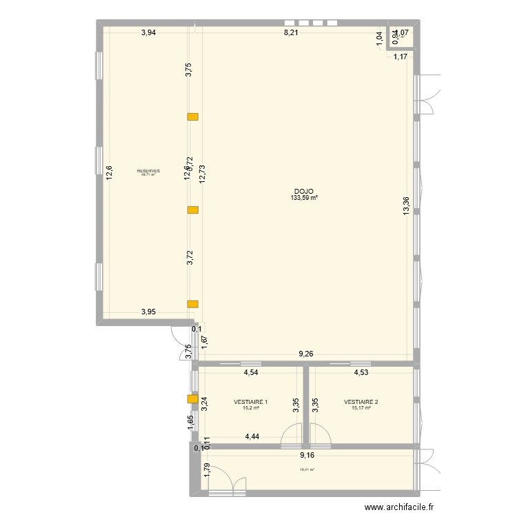 Dojo après travaux v8. Plan de 6 pièces et 231 m2