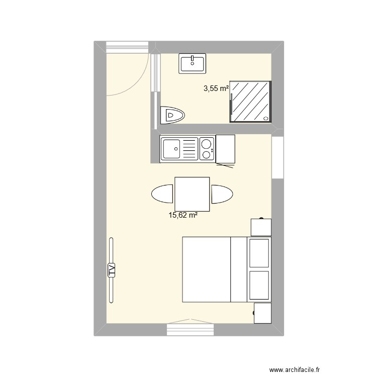 PLAN POUR TARVAUX. Plan de 2 pièces et 19 m2