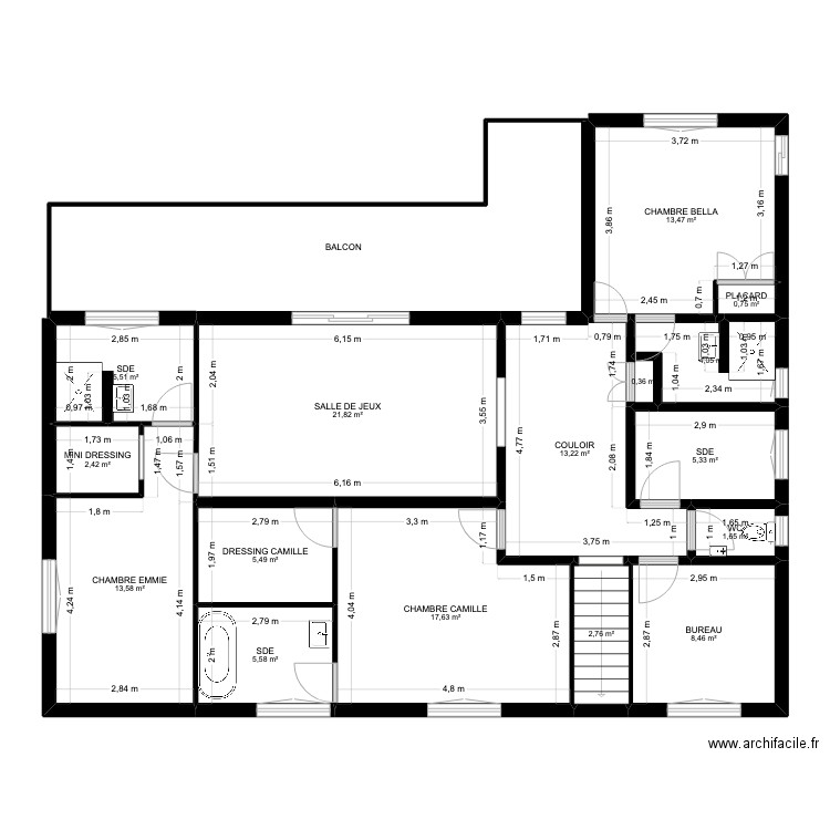 ETAGE. Plan de 17 pièces et 149 m2