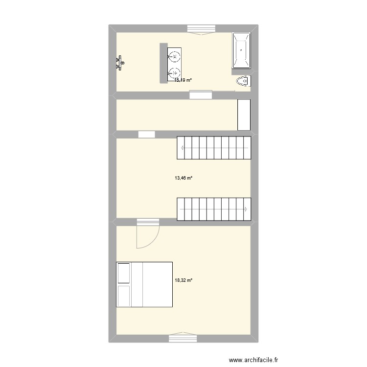 2ème étage. Plan de 3 pièces et 47 m2