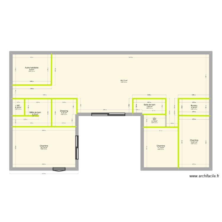 plan maison 2 (Fenêtres et baies vitrée=. Plan de 11 pièces et 148 m2
