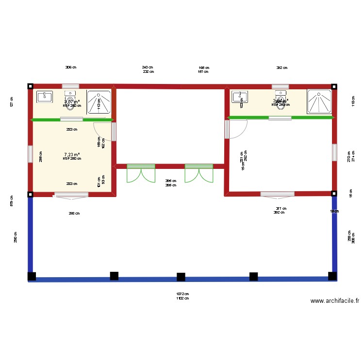 cadette grande véranda. Plan de 3 pièces et 14 m2