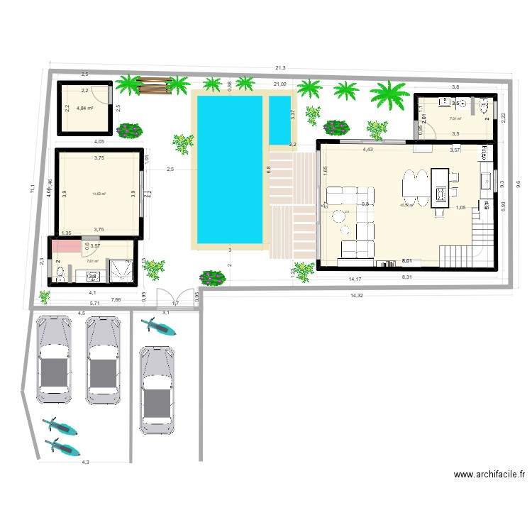 Villa 2 - Lantai 1 - POOPantai 2.25x1.30 - ZerodownOK. Plan de 5 pièces et 80 m2