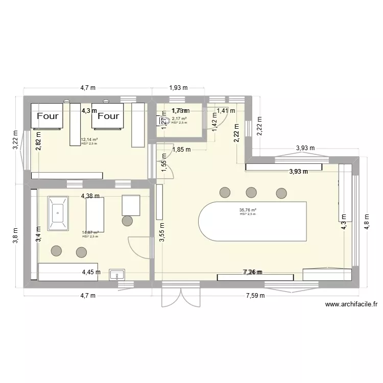 studio E2. Plan de 4 Pièces et 65 m²