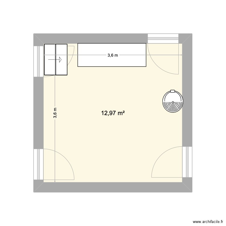 cuisine. Plan de 1 pièce et 13 m2