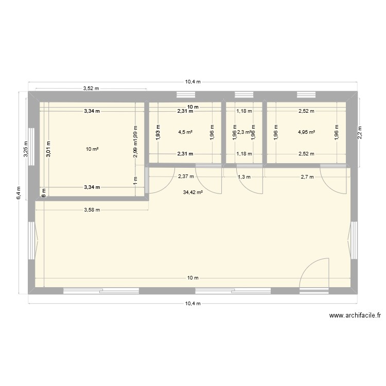 Maison 70m²-RDC. Plan de 5 pièces et 82 m2
