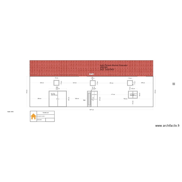 facade sud. Plan de 0 pièce et 0 m2