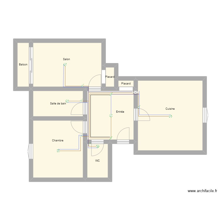 Yassine-Eclairage. Plan de 9 pièces et 66 m2