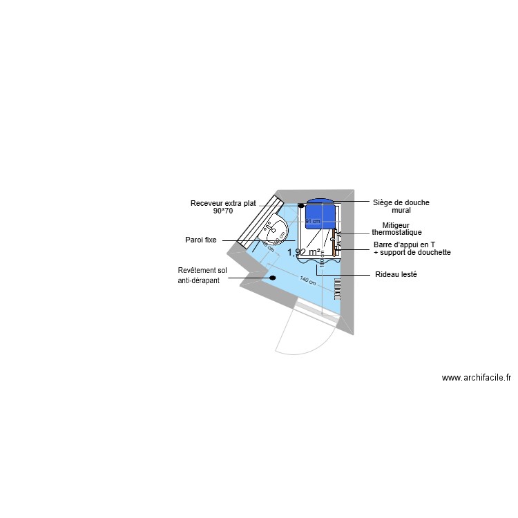 Projet CHERRABI 1. Plan de 1 pièce et 2 m2
