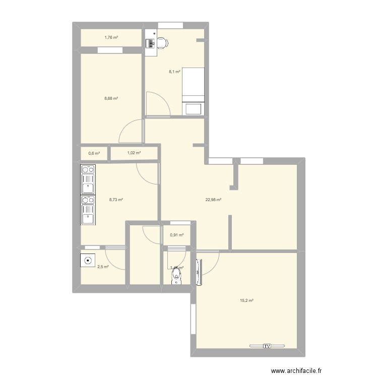 1er etage. Plan de 11 pièces et 72 m2