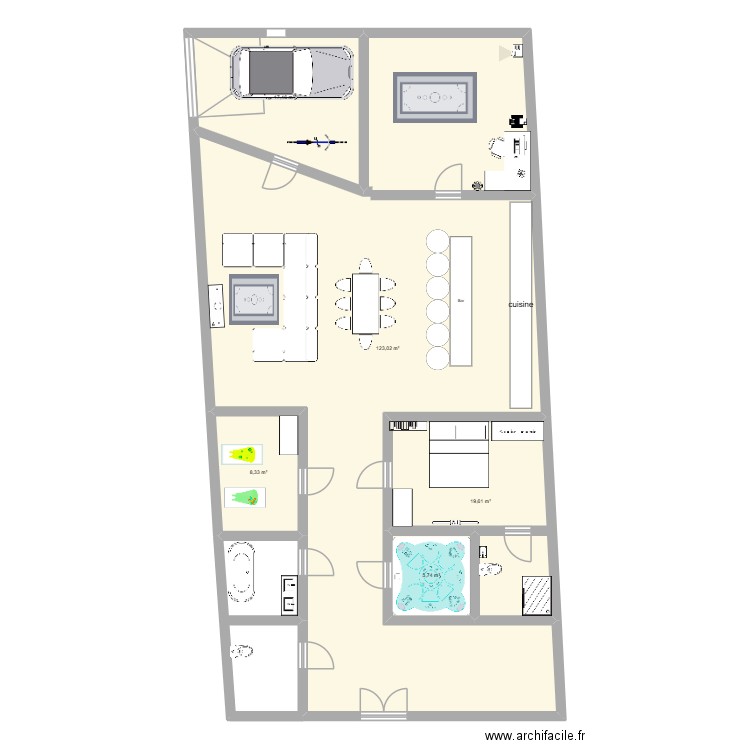maison pas carré. Plan de 5 pièces et 174 m2