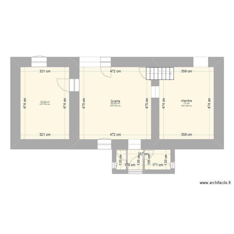 RDC avec cotations. Plan de 0 pièce et 0 m2