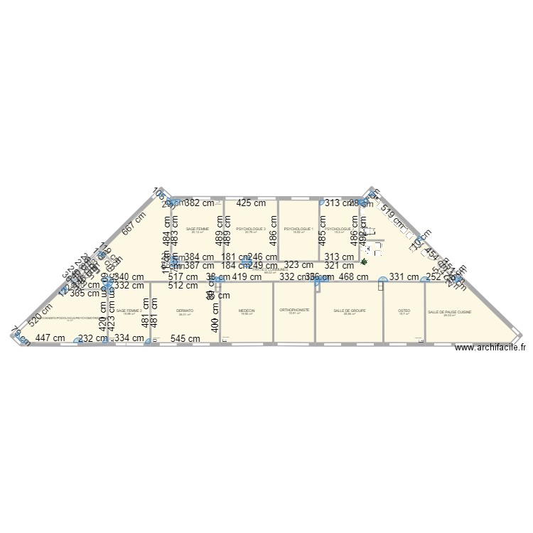 Jouy RDC 361 Surfaces et attributions avec laves mains. Plan de 14 pièces et 329 m2