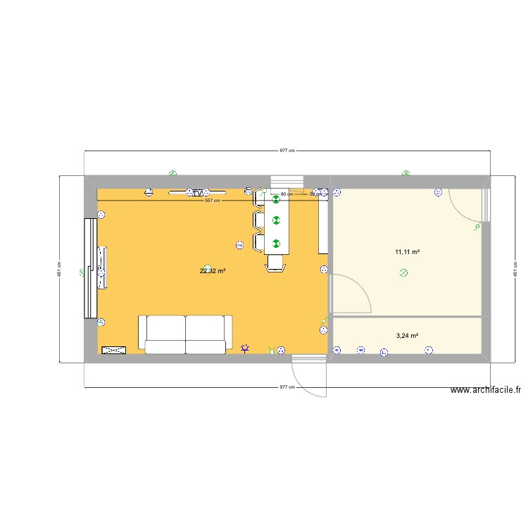 plan berger. Plan de 2 pièces et 38 m2