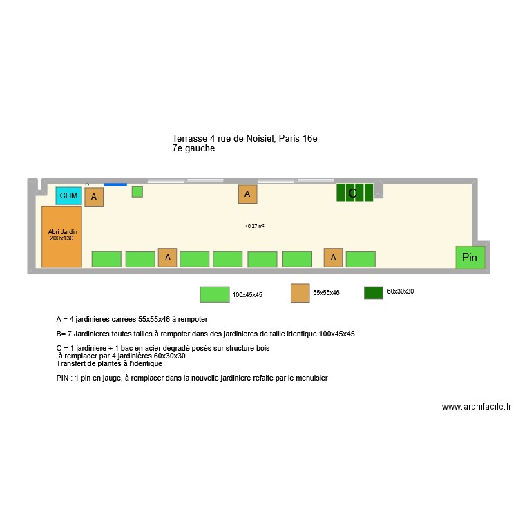 4 Noisiel Repérage nouvelles jardinieres. Plan de 1 pièce et 40 m2