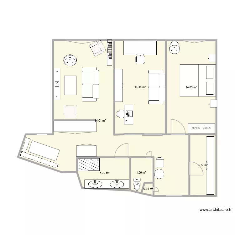 Plan modifi&eacute;. Plan de 7  et 74 m²