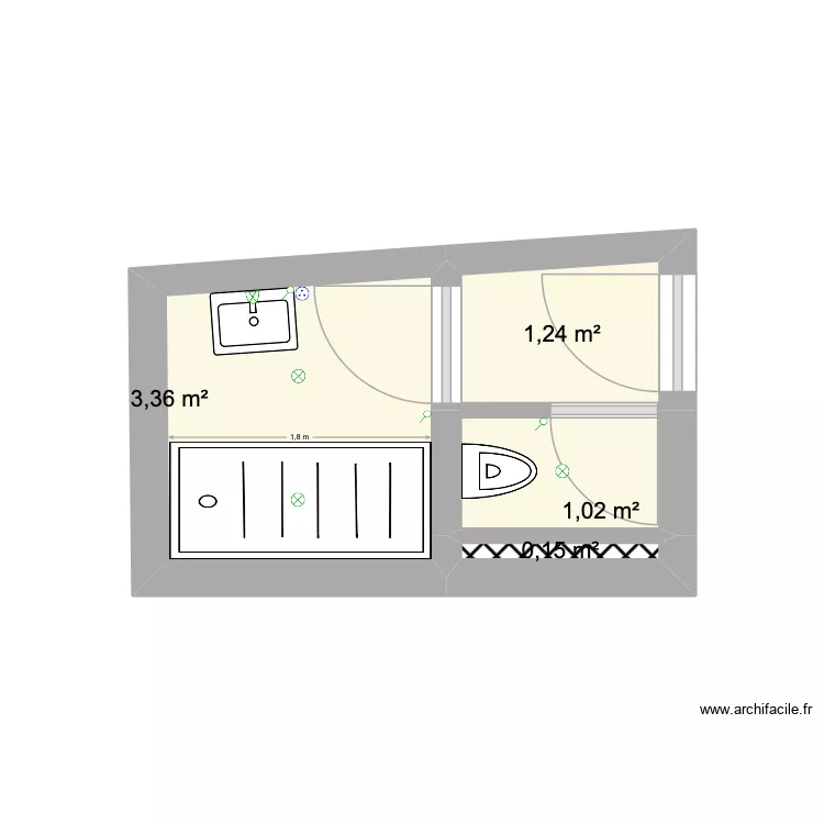 sdb petit gite. Plan de 4  et 6 m²