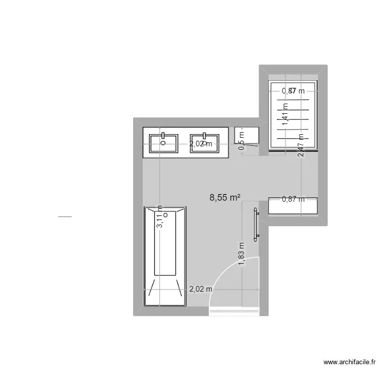 sdb_branchon. Plan de 1  et 9 m²
