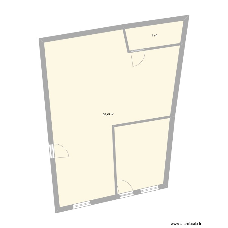 appart. Plan de 2 pièces et 63 m2