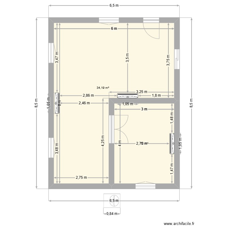CLIM IFCA_2. Plan de 2 pièces et 46 m2