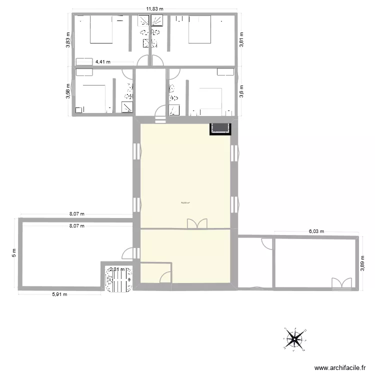 plan projet 4 ch. Plan de 1 et 74 m² plan projet 4 ch. Plan de 1 et 74 m²
