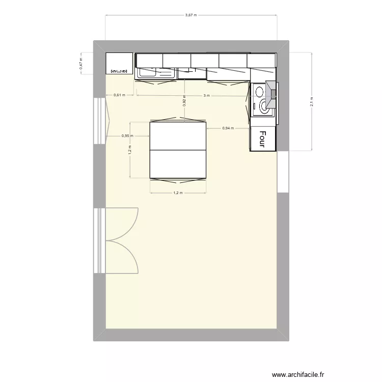 Cuisine. Plan de 1  et 22 m²