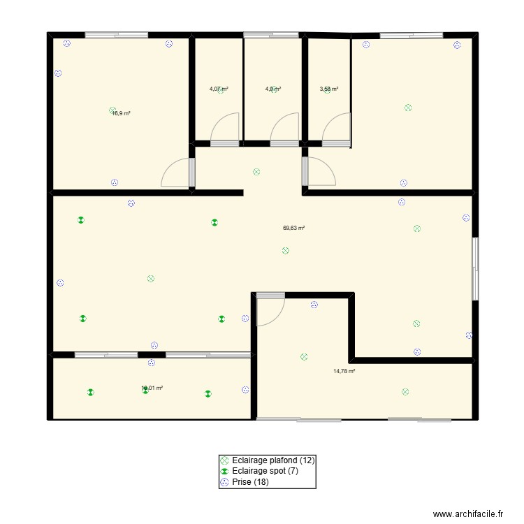 RDC Maison L. Plan de 7 pièces et 124 m2