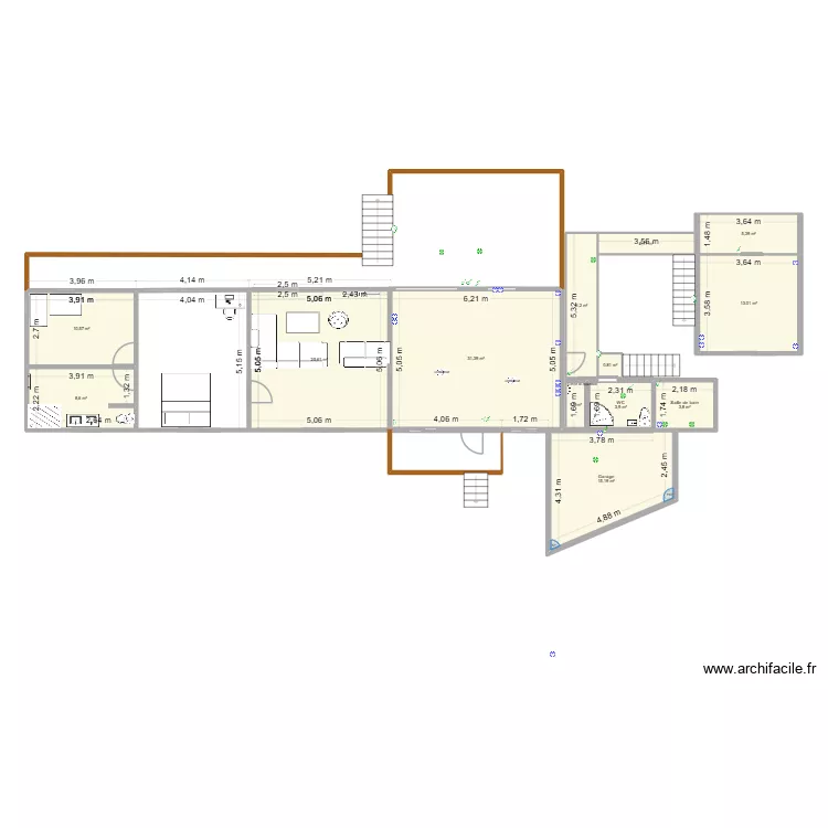faka avancement V6. Plan de 13  et 128 m²