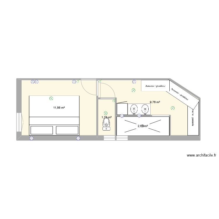 chambre bas. Plan de 4 pièces et 26 m2