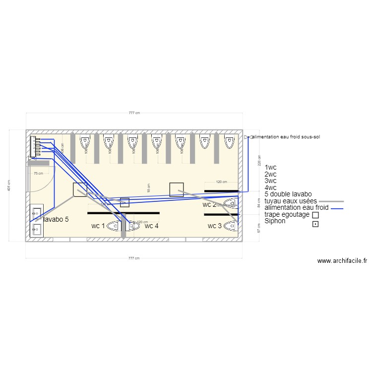 sanitaires H  saint gilles schema . Plan de 1 pièce et 26 m2