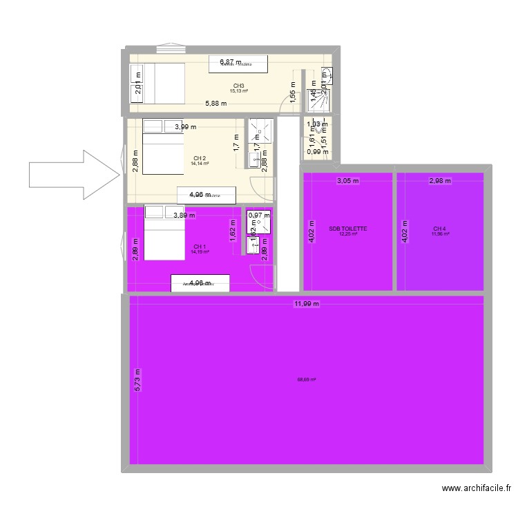 exten. Plan de 6 pièces et 136 m2