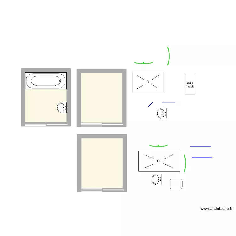 Exercice Petite salle d'eau. Plan de 3  et 12 m²
